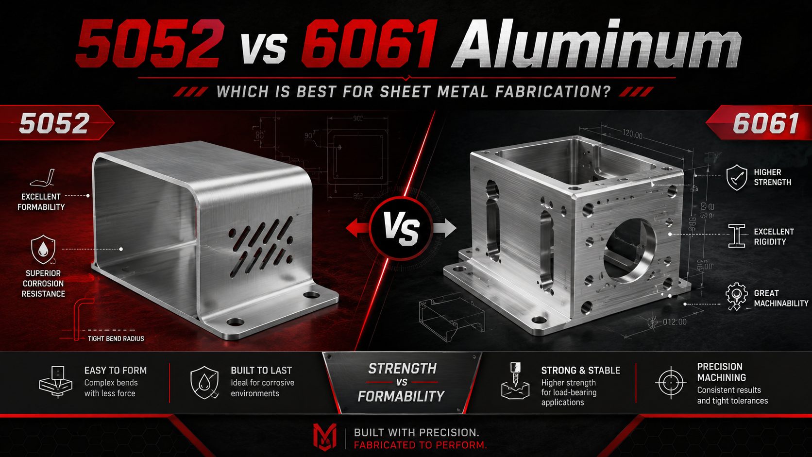5052 vs 6061 aluminum sheet metal fabrication parts at MJM Manufacturing