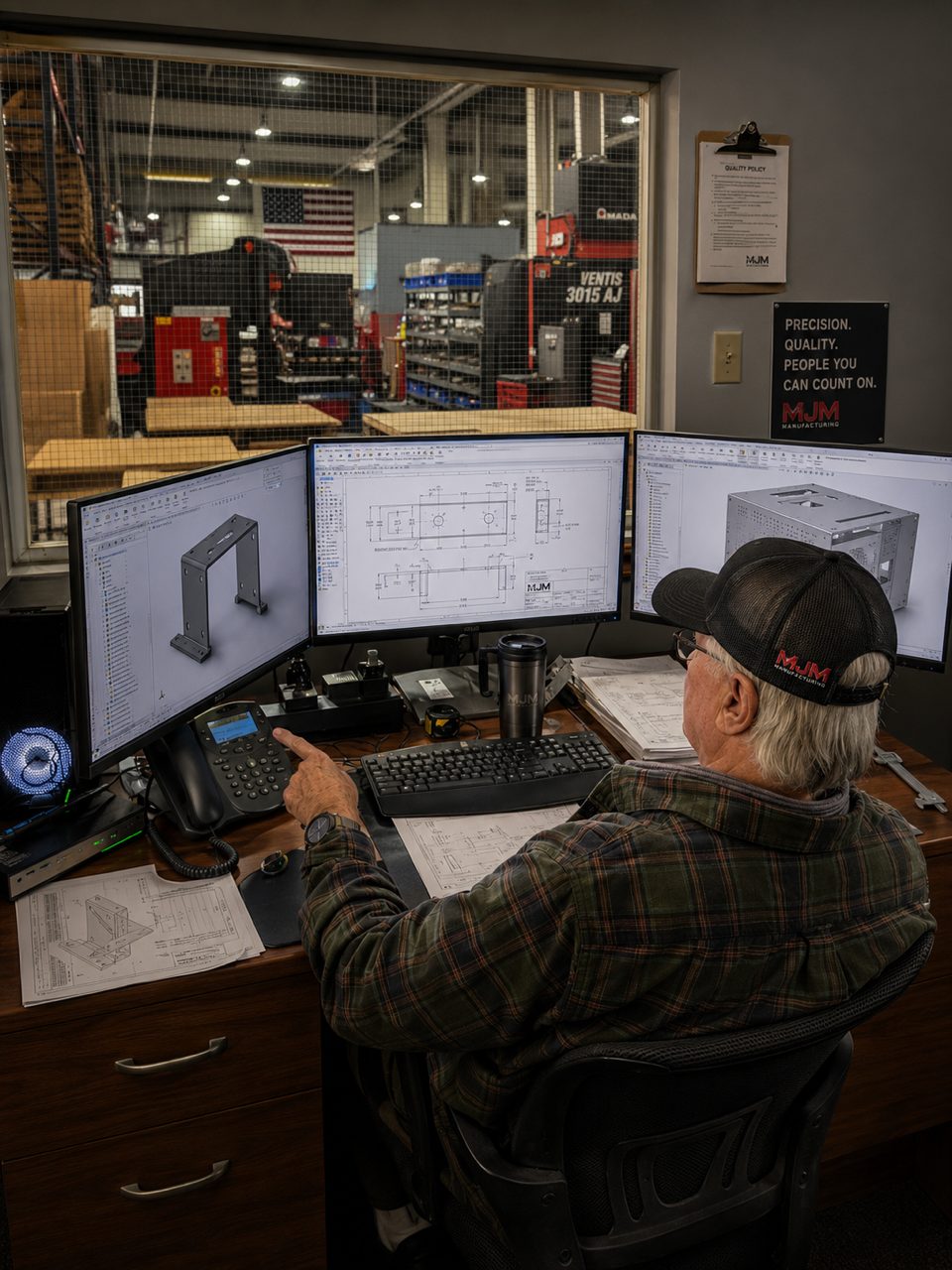 Engineer and buyer evaluating a sheet metal fabrication supplier at MJM Manufacturing