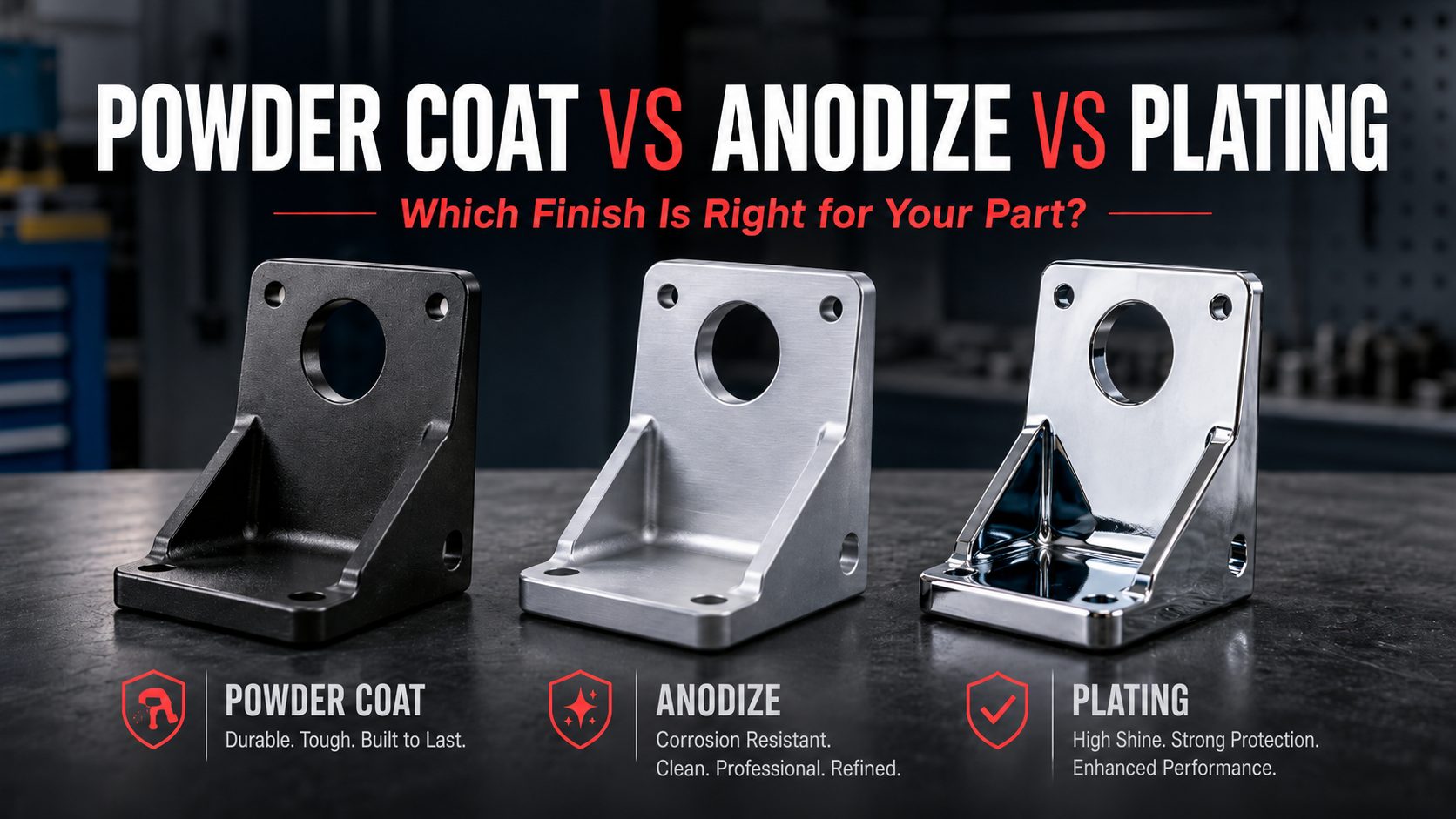 Powder coated, anodized, and plated sheet metal parts compared at MJM Manufacturing
