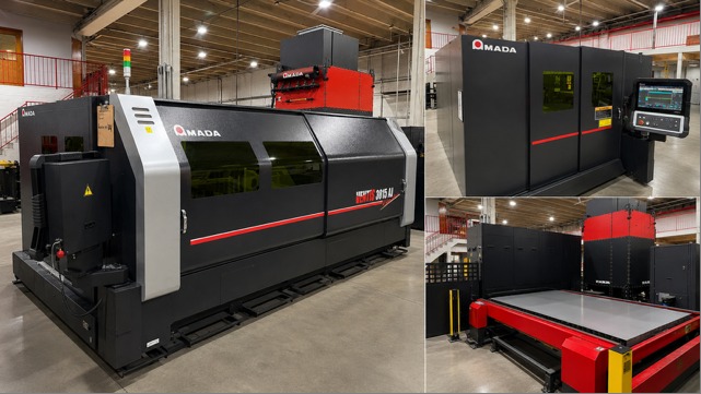 Amada Ventis 3015 AJ fiber laser cutting system at MJM Manufacturing in Miami Gardens, Florida