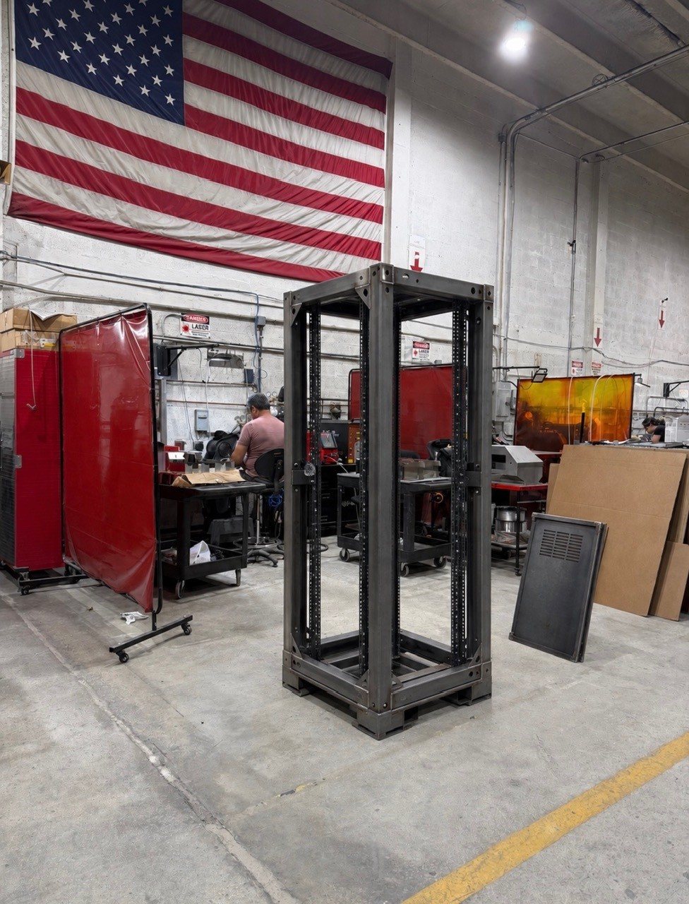 Heavy duty welded 19-inch rack frame built for load capacity and squareness
