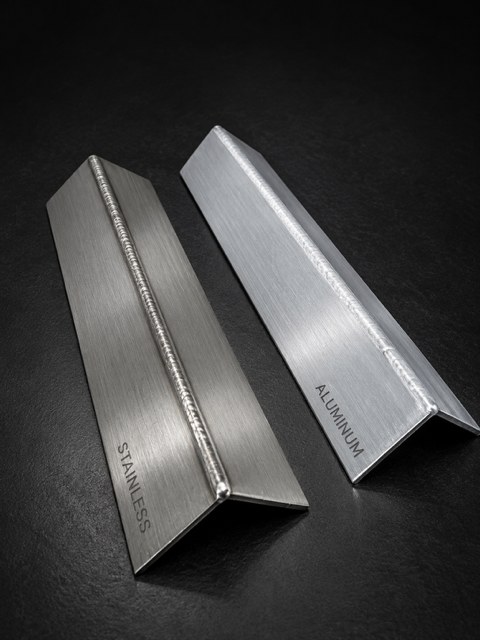 Laser welded stainless steel and aluminum fillet samples showing as-welded bead quality at MJM Manufacturing