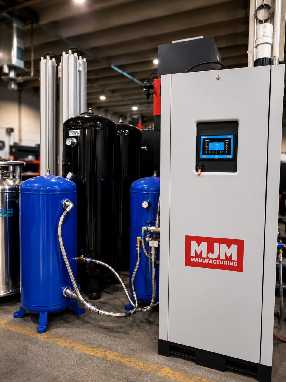 Onsite nitrogen generation system at MJM Manufacturing producing up to 99.9999 percent purity nitrogen