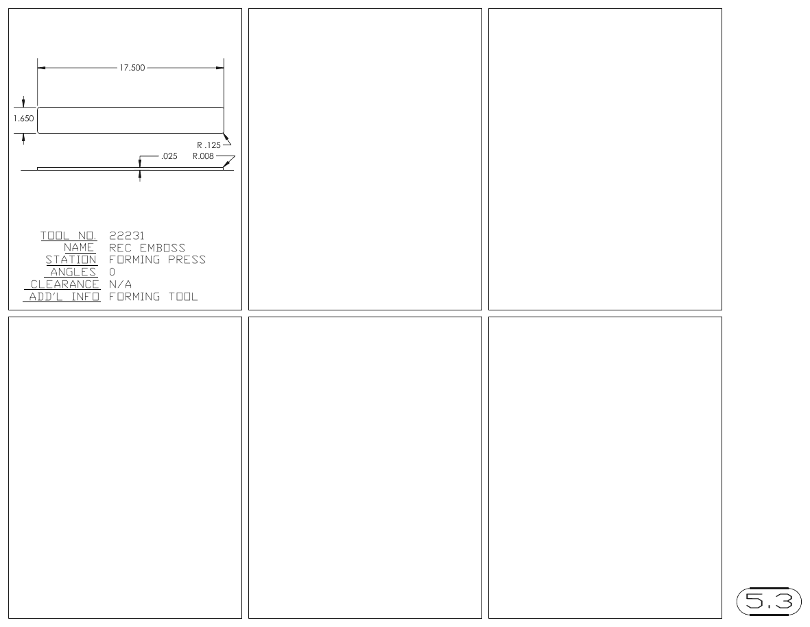 MJM Rectangle with Radius Corners turret punch tool drawings with dimensions, station and clearance