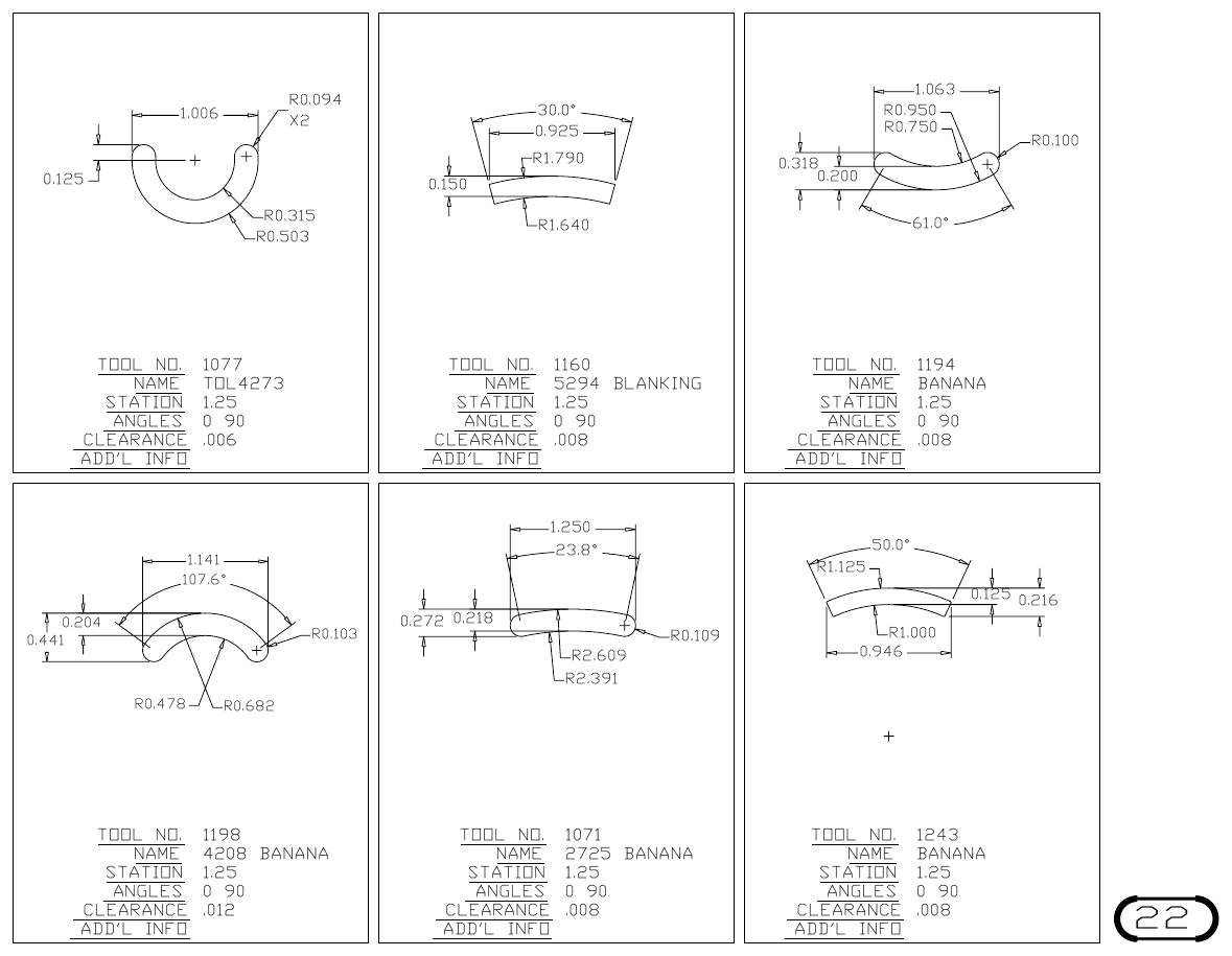 MJM Banana Punch turret punch tool drawings with dimensions, station and clearance