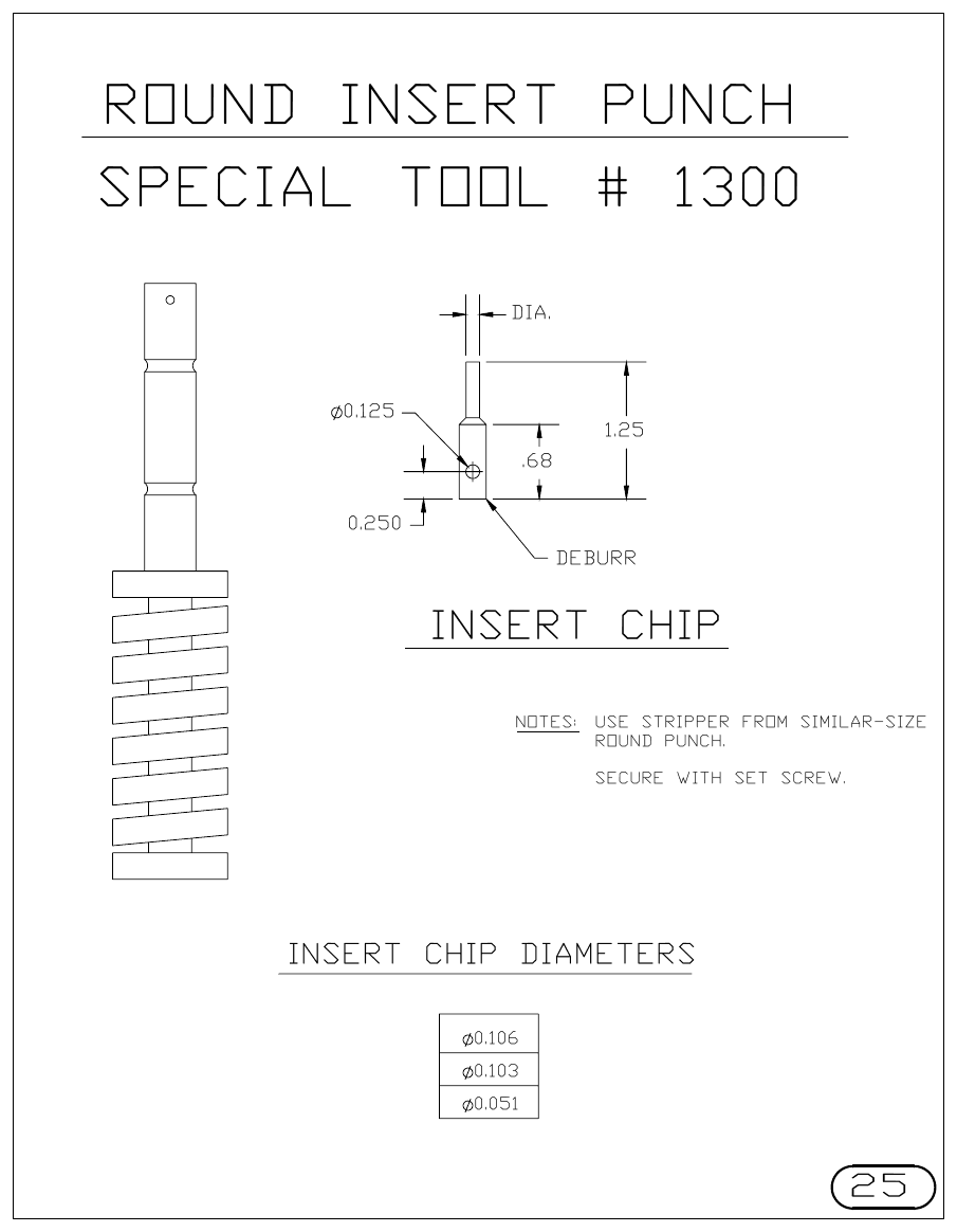 MJM Round Insert Punch turret punch tool drawings with dimensions, station and clearance