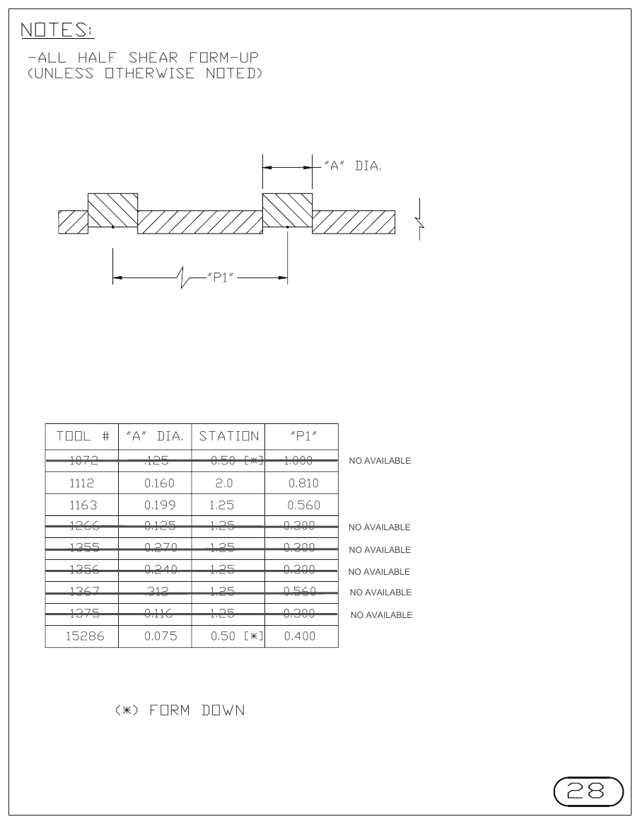 MJM Half-Shear turret punch tool drawings with dimensions, station and clearance