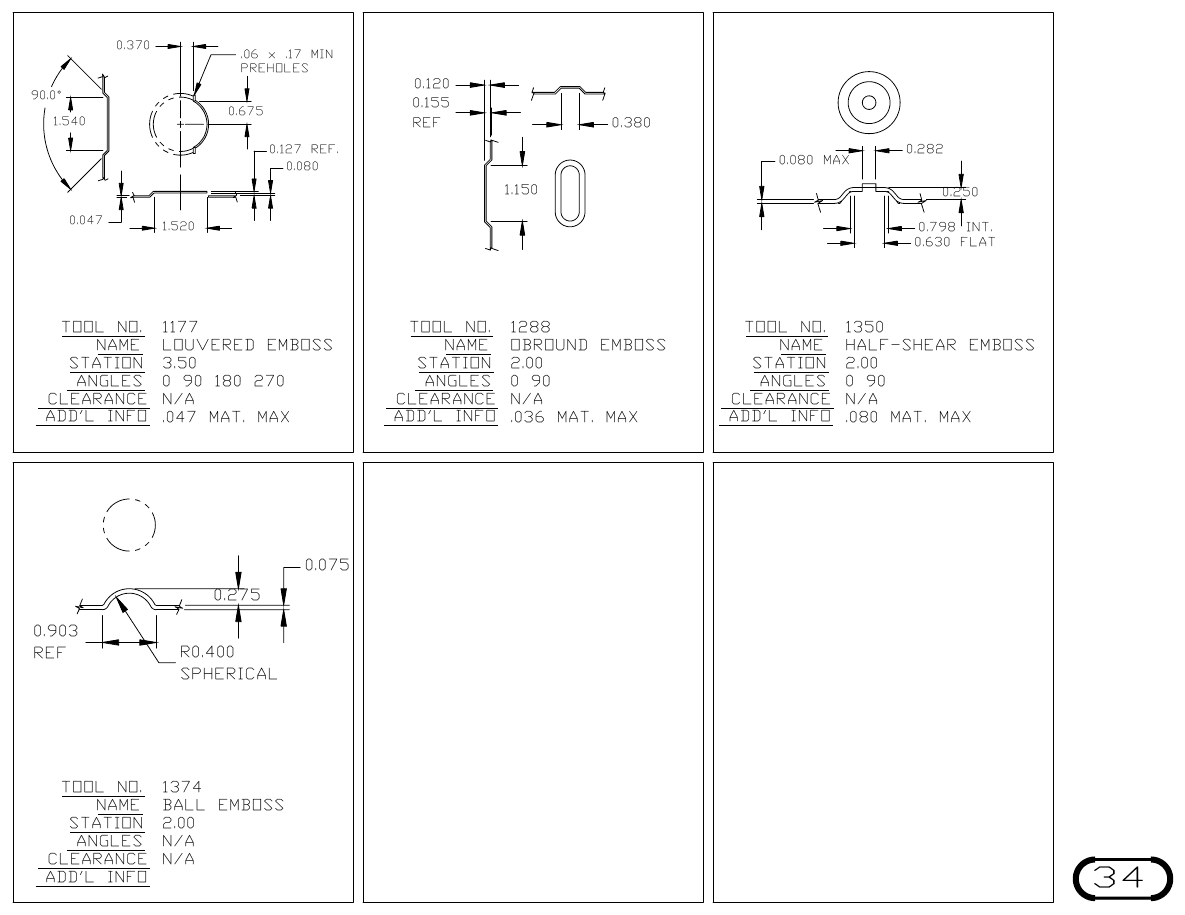 MJM Embosses turret punch tool drawings with dimensions, station and clearance