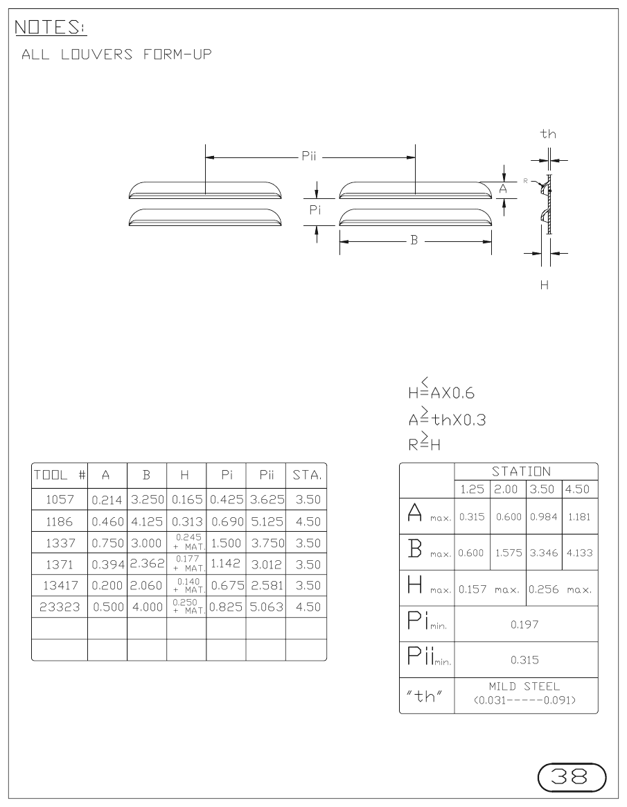MJM Louvers turret punch tool drawings with dimensions, station and clearance